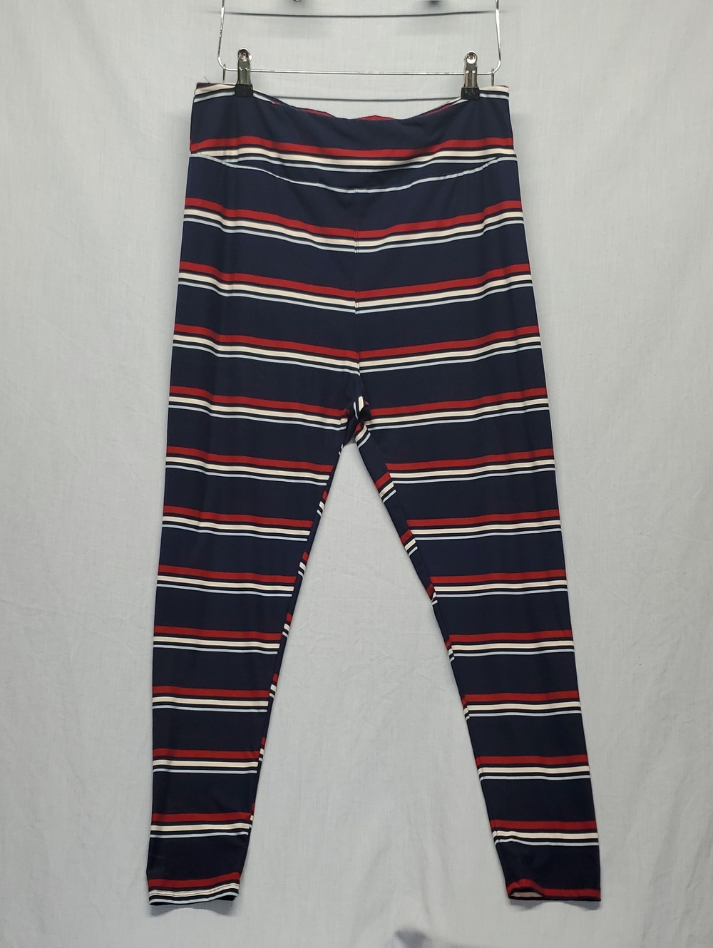 LuLaRoe Navy Leggings with Red and White Stripes